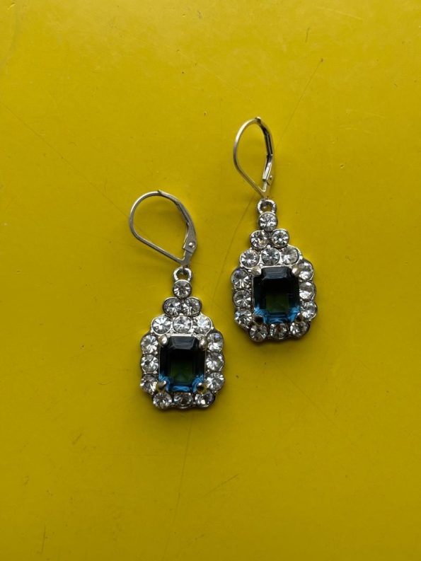 One of a kind earrings vintage blue and crystal using exquisite original materials from 1930 - 1990s.