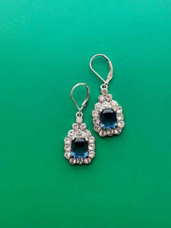 One of a kind earrings vintage blue and crystal using exquisite original materials from 1930 - 1990s.