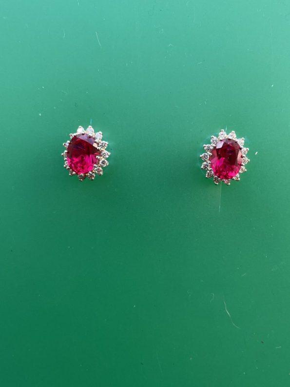 ruby and clear crystal sterling silver earrings