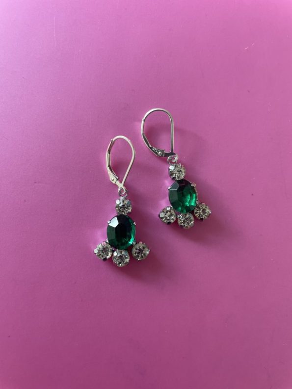 green clear vintage 1960s crystal earrings