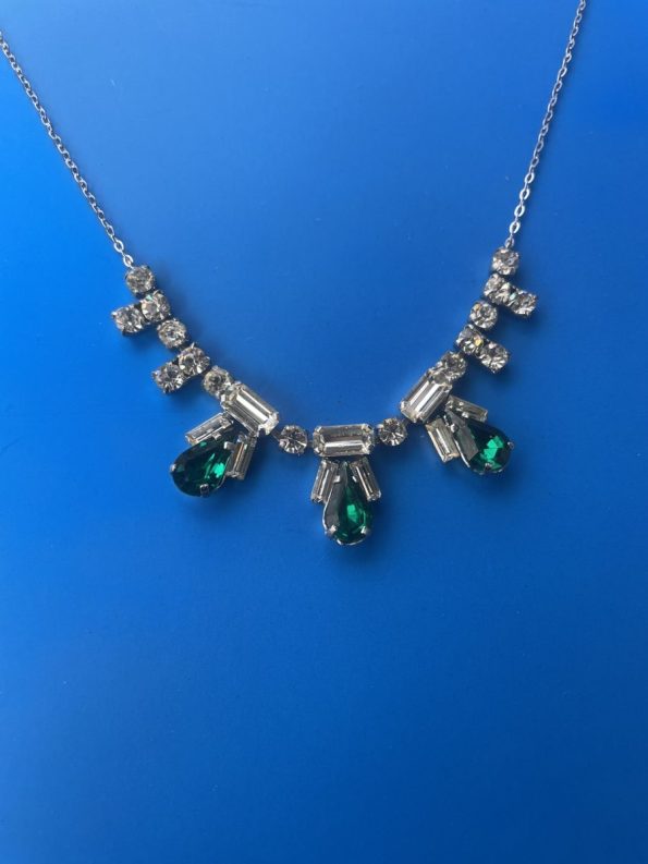 green clear crystal 1960s necklace